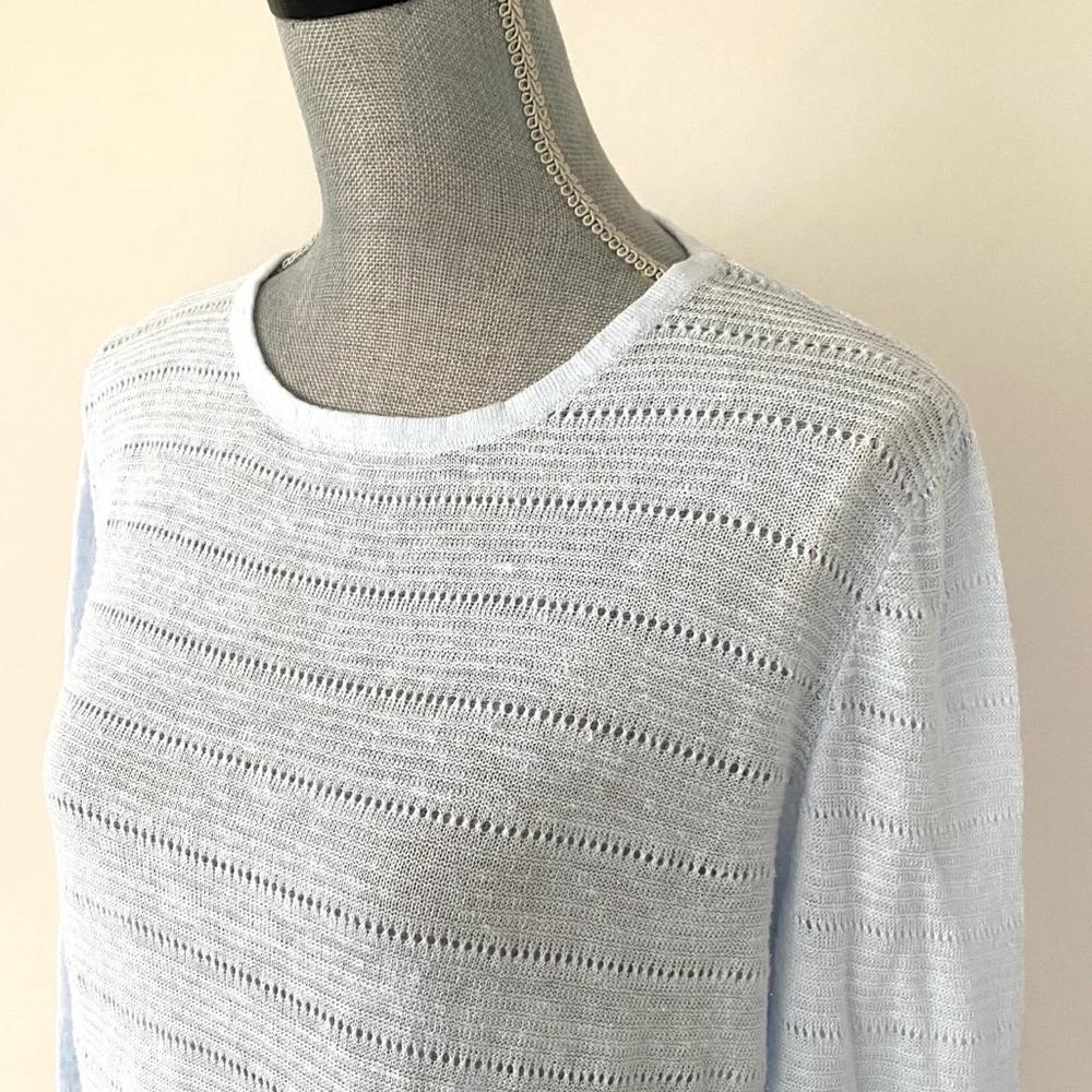 Cynthia Rowley Light Blue Linen Knit Long Sleeve Sweater Sz L Coastal Chic Prepp - Picture 2 of 7